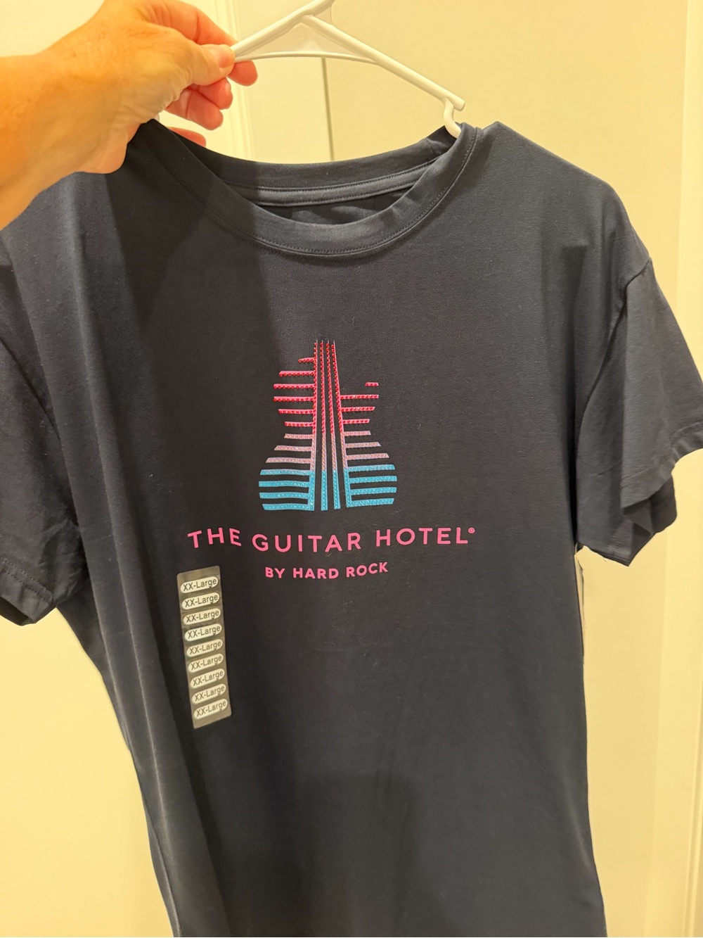 The Guitar Hotel by Hard Rock Tee Women’s Navy with Pink & Teal Rhinestone Logo